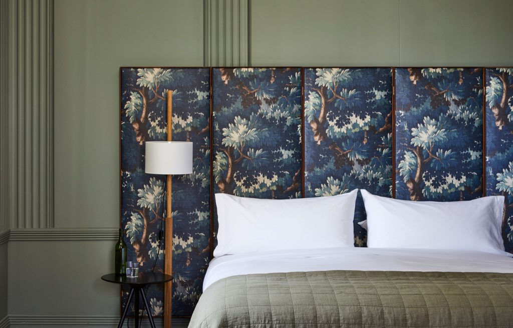 King size bed with graphic headboard
