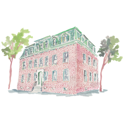 Artist's watercolor painting of Hotel Kinsley's 41 Pearl Street location, in Kington, NY.