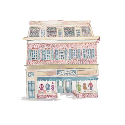 Artist's watercolor painting of Hotel Kinsley's 270 Fair Street location, in central Kington, New York.