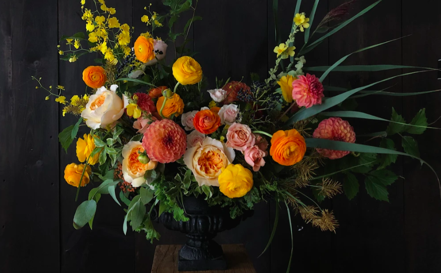Treat that special someone to a beautiful and bold bouquet, like this orange and yellow arrangement from Hops Petunia. Founder, Kelli is the creative genius behind our garden-like setting in Restaurant Kinsley–she also creates the dreamiest bouquets and has a lovely selection of things for your home.